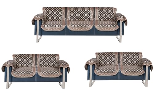 Image of Premium Chenille Woven Anti-Slip 7 Seater Sofa Cover with Arm Rest | L-Shape Sofa Seat Protector for Living Room | Durable & Stylish Slipcover - Dark Grey