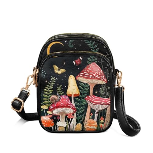 Image of Wnbucioht Mushroom Crossbody Bag for Women Cute Shoulder Handbag Mushroom Print Leather Messenger Tote Bag Ladies Girls Casual Travel Handbag Mini Crossbody Tote Bags for Womens