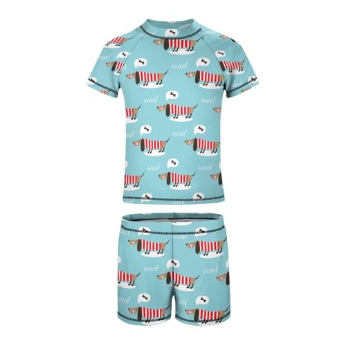 Cute Dog DachshundChildren's Swimsuits Boys Two Piece Suit8-10Y（130cm）4