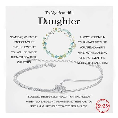 To My Daughter Bracelet,Mother Daughter Bracelet,Knot Bracelet for Women,S925 Sterling Silver Love Knot Bracelet for Daughter from Mom & Grandma,Double Layered Bracelets Gift for Birthday,Wedding,Chrismas，Anniversary