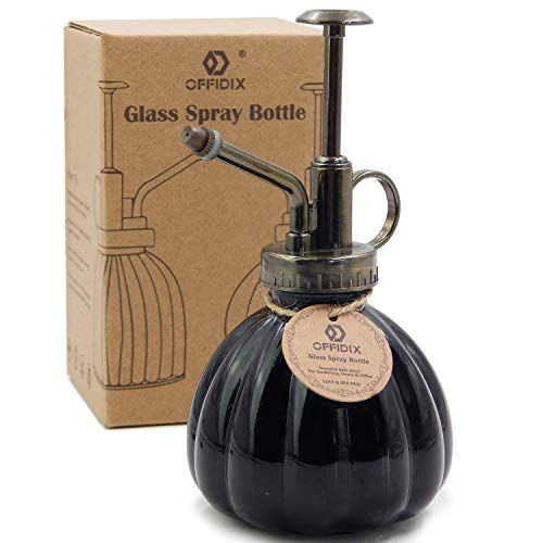 OFFIDIX Pflanze Mister Flower Gießkanne, 6,3' hoch Vintage Pumpkin Style Glas Sprühflasche & Bronze-Kunststoff-Top-Pumpe Ideal zum Gießen Kleiner Pflanzen im Haus oder Büro(Schwarz)