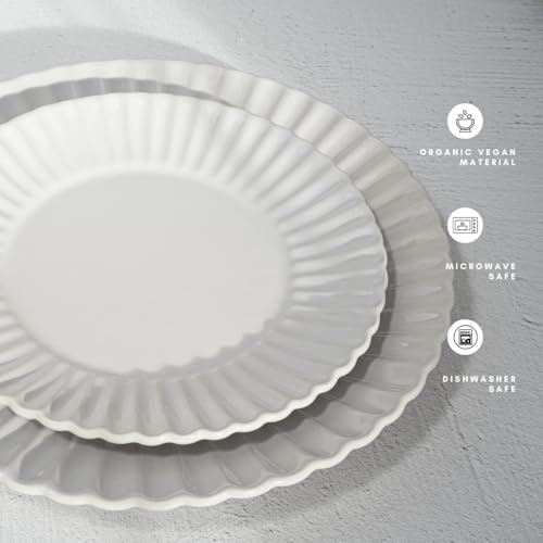 Image of 16 Piece Dinnerware Set Aruba (White Sand Dollar) Plates, Bowls, and Mugs Set for 4