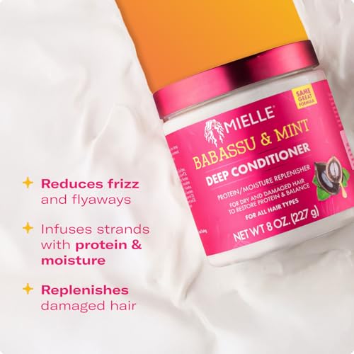 Mielle Organics Babassu & Mint Deep Conditioner with Protein, Moisturizing & Conditioning Deep Treatment, Hydrating Repair for Dry, Damaged, & Frizzy Hair (8 Oz)