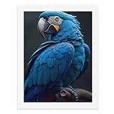 Peinture par numéros pour adultes – Un ara bleu vif perché sur une branche, mettant en valeur ses plumes frappantes et son bec incurvé – pour décoration murale d'intérieur 30,5 x 40,6 cm