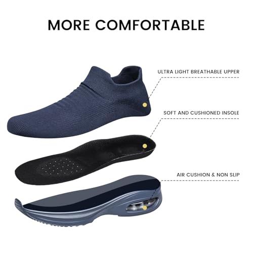 Mens Non Slip Walking Shoes Lightweight Breathable Slip on Running Shoes Athletic Gym Tennis Sock Sneakers for Men Navy Blue Size 104