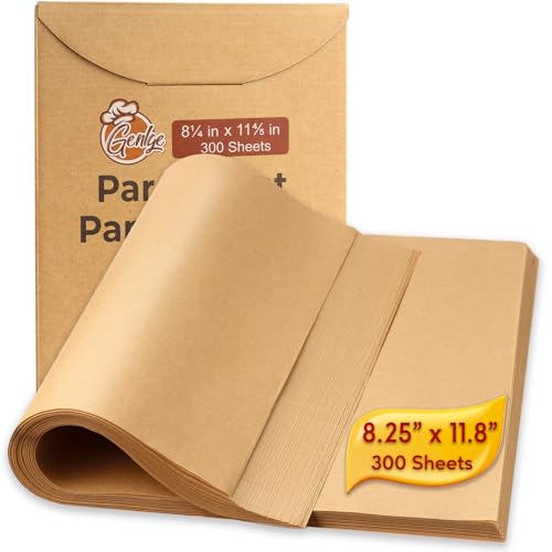 GENLGE 300 Sheets Unbleached Parchment Paper for Baking – 8.25 x 11.8 Precut, Non-Stick, Fit for Quarter Sheet Pans