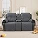 Taque Loveseat Recliner Cover with Center Console, 100% Waterproof Pet Cover for Dual Recliner with Straps Design, Split Reclining Loveseat Covers Furniture Pet&Kids Protector (Grey)