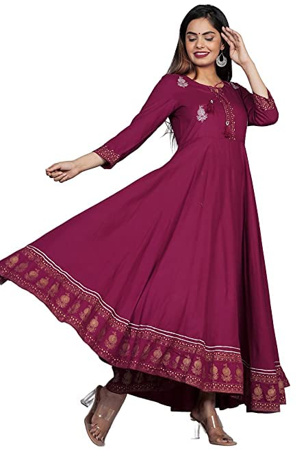 Image of JAYROSH Women's Embroidered Rayon Anarkali Kurta Gown | Flared Kurti for Women & Girls