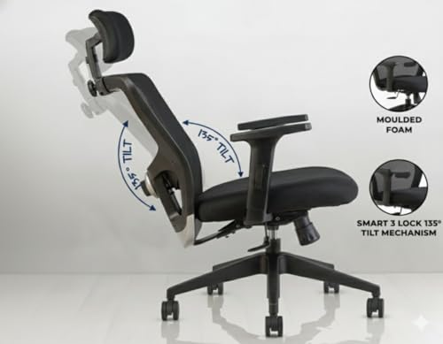 Image of EliteComfort High Back Office Chair | Mesh Ergonomic Chair with Multi-Tilt Lock, Lumbar Support, Strong Nylon Base | Adjustable Armrest | Home & Office Seating (Black)| 1 Years Warranty