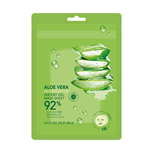 【正規品】 NATURE REPUBLIC Nature Republic (ネイチャーリパブリック) マイルド&モイスチャーアロエジェルシートマスク 5枚入り 85mL 日焼けケア ジェルマスク ヴィーガンコスメ