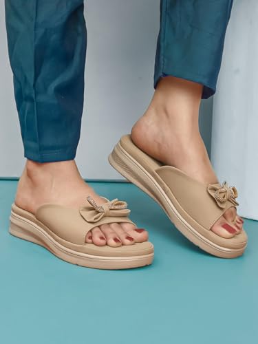 Image of XE Looks Bow Embellished Design | Quilted Cushioned Footbed | Stylish & Trendy Slip On Platform Slippers For Girl & Women