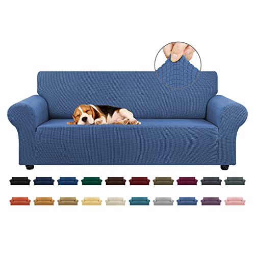 KEKUOU Stretch Sofa Cover Slipcover ,Couch Covers for 3 Cushion Couch Sofa pet Friendly (78"-94") Furniture Protector Sofa with Elastic Bottom for Kids,Dog, Jacquard Small Checked(Large,Riverside)