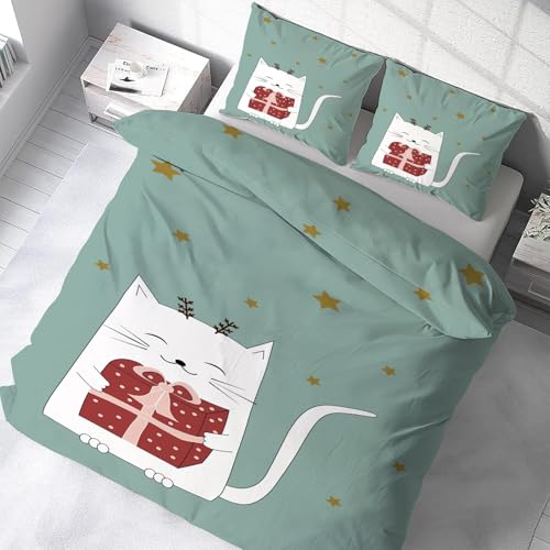 Housse de couette 160x200 microfibre douce zippée motif chaton mignon - 5