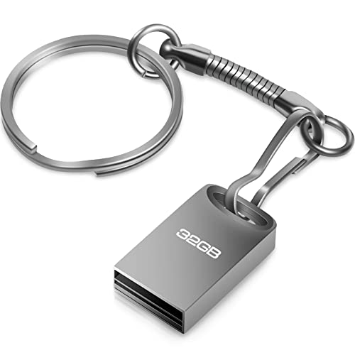 Memorias USB 32GB Impermeables Metal, Llavero Colgante para Ordenador Portátil/PC/Coche (Gris)