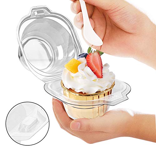 FoodieJoy 60 Packs Individual Cupcake Containers Stackable Single Compartment Cupcake Disposable Carrier Holder Box Deep Dome Clear Plastic BPAFree (60 counts) - Thumbnail 5