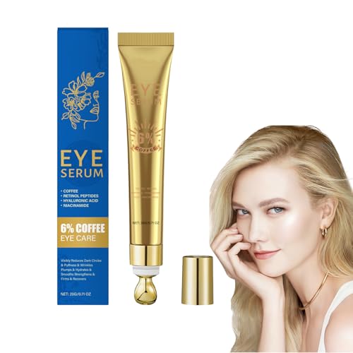 Crema contorno occhi al 6% di caffeina con acido ialuronico e peptidi - Trattamento per occhiaie e gonfiore, siero al retinolo per contrastare le linee sottili, Palla da massaggio a 360 ° (1 pezzo)