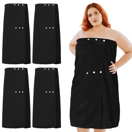 Image of Tigeen 4 Pcs Spa Wrap Towel Wrap for Women Spa Robe with Adjustable Closure Elastic Top Lightweight Wraps for Bath Shower (Black,XXL-4xl)