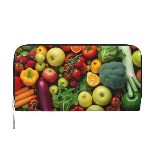 Fresh Fruits And Vegetabl Printed Zip Around Long Wallet For Women Men Pu Leather Clutch Purse,Card Holder, Coin Pocket Stylish Travel Leather Billfold For Daily Use & Gifting