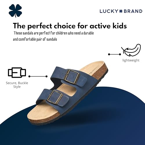 Lucky Brand Boys' Premium Suede Cork Slide Sandals - Dual Buckle Adjustable Straps, Comfortable Open-Toe Design for Casual Summer Comfort2