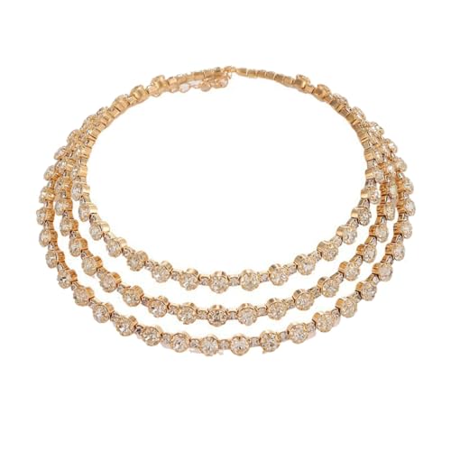 ONBRIG Silver Rhinestone Necklace for Women Sparkly Tennis Choker Necklaces for Woman Layered Wedding Necklaces for Brides Rhinestone Jewelry (Gold) by ONBRIG - Used condition - US$8.36
