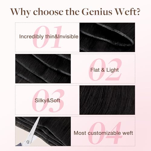 Image of GOO GOO Genius Weft Hair Extensions Human Hair, Sew In Weft Extensions, Seamless Blend & No Bulk Flat, Natural Volume for Women, 1B Natural black 14 Inch 50g