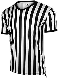 FitsT4 Men's Official Black & White Stripe Referee Shirt/Zipper Umpire Jerseys/Pro Ref Uniform