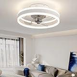 Ventilateur Plafond Moderne Réversible Silencieux 40cm DC Luminaire Ventilateur Minuterie App 3 Pales De Ventilateur Dimmable Lampe Ventilateur Plafond Chambre,Blanc