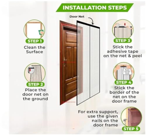 Image of Mosquito Net Net for Door with Magnet Self-Closing with Full Frame Mosquito Net 100x210 CM