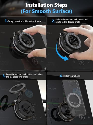 Image of Magnetic Phone Holder for Car [90+LB Strongest Suction&3000gf Strongest Magnetic] 360 Adjustable Vacuum Phone Holders for Your Car, Magsafe Car Mount for iPhone (Black)