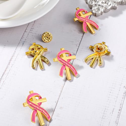 Image of Misdary Funeral Favors for Guests Funeral Memorial Pin Cross Ribbons Forever in Our Hearts Lapel Brooch Pin for Religious Christian Celebration of Life Mourning Remembrance Day