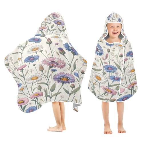 Kigai Colorful Flowers Hooded Beach Towel for Kids Soft Absorbent Quick Dry Bath Towel with Hood Lightweight Toddler Shower Pool Bath Wrap for Boys Girls