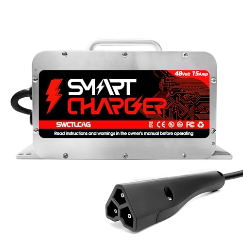 48V Golf Carts Battery Charger for 15 AMP EZGO RXV & TXT 3-pin Triangular Plug with 2008-Present EZGO RXV & 2014-Present TXT