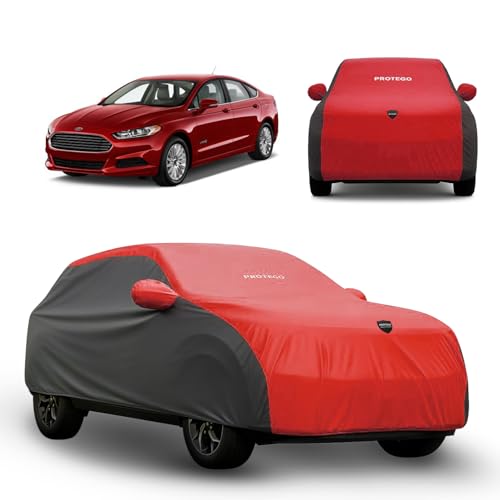 Image of PROTEGO Prime Series India's 1st Anti-Tear Car Cover for Ford Fusion | Heavy-Duty, Custom Fit, All Weather Protection | 100% Waterproof, Windproof & Hail Resistant | 2-Year Warranty | Red + Black