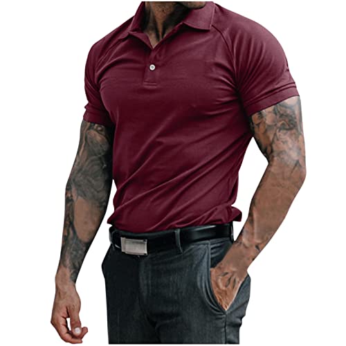 Oversized T Shirts For Men Mens Cotton Male Summer Solid Print T Shirt Turn Down Collar Raglan Sleeve Tops T Shirt Wine #TOP27