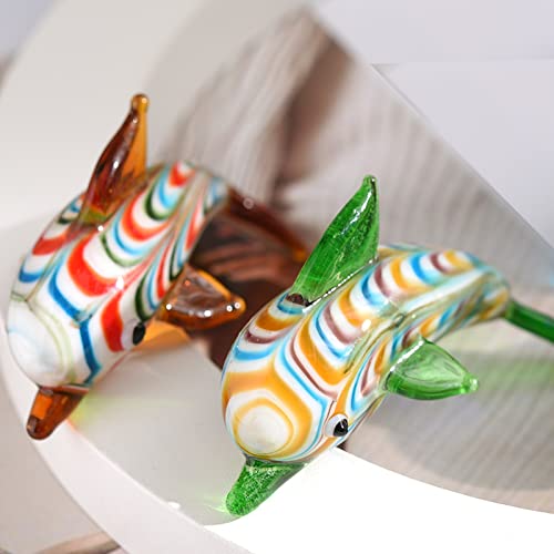 Ditmogf Glass Dolphin Animal Gifts Toy Handmade Blown Sea Glass Crystal Dolphin Fish Figurines Table Paperweight Green Brown 2.6X1.2X1.3 Inch 2Strip-Dolphin Dolphin Figurines Collectible Figurines #TOP3