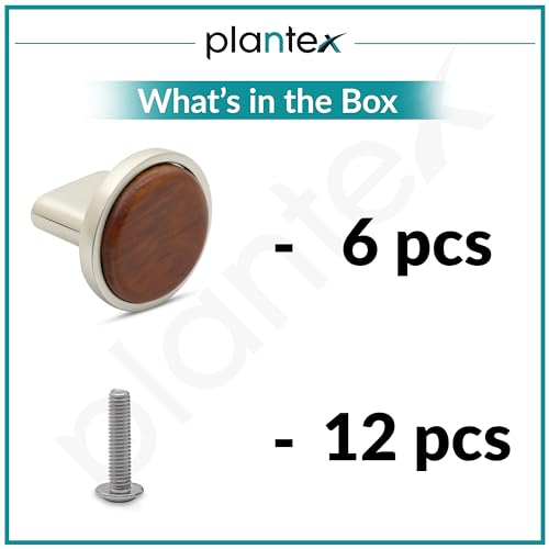Image of Plantex Knobs for Drawer /Round Drawer Knobs /Knobs for Cabinets /Pull-Push Knobs for Kitchen /Bedroom Drawer - Pack of 6 (Small, Satin & Wood)