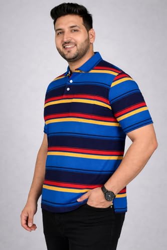 Image of INKKR Plus Size - Men Striped Polo Neck Tshirt