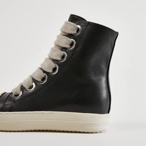 Sanearde High Top Sneakers For Women Lace Up Fashion Canvas Shoes With Zipper Comfort Platform Walking Shoes Black Pu Size 5 #TOP1