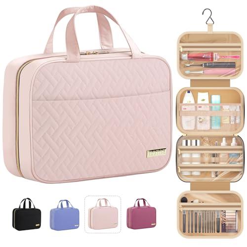 HOTOR Travel Toiletry Bag – Toiletry Bag w/Hanging Hook – Spacious Toiletry Bag for Women & Men, Makeup Bag/Big Comparment, Waterproof for Travel Accessories, Travel Essentials, Medium, Pink
