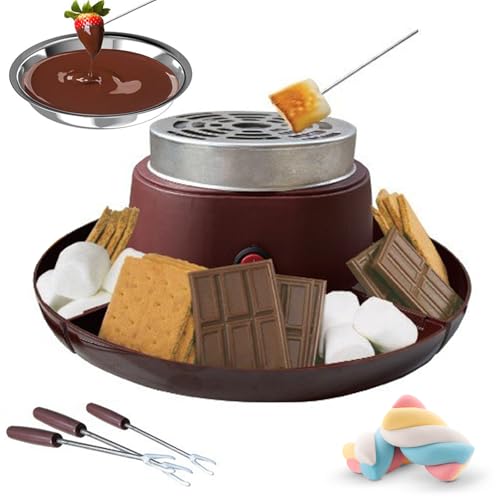Set 2 En 1 S'Mores Maker & Chocolate Fondue Set, Marshmallow Toasting Kit con 5 Accesorios, Temperatura Ajustable, Protección De Sobrecalentamiento, Diámetro del Disco De 30 Cm, Juegos De Fondue De