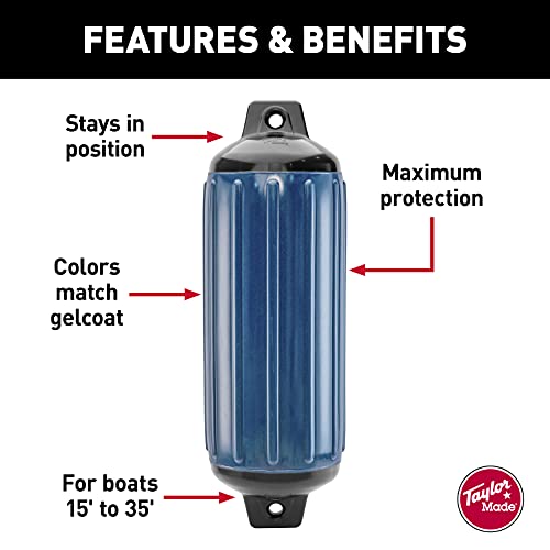 Taylor Made Super Gard Boat Fender, Captain's Navy (8.5" x 26") Double-Molded Ends, Ribbed Technology to Minimize Roll, Rubber Football Needle Inflation Valve, Marine-Grade Vinyl - 957824 - image 3