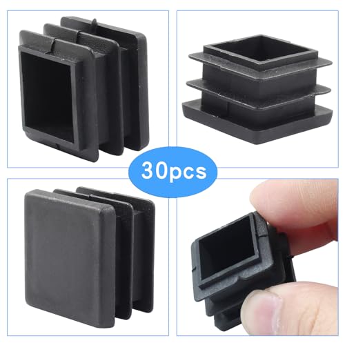 Image of Zorfeter 1 Inch Square Black Plastic Plugs, 30 Pcs | Fit for 1 Inch Square Metal Tube, Tubing End Caps, For Fence and Chair Legs