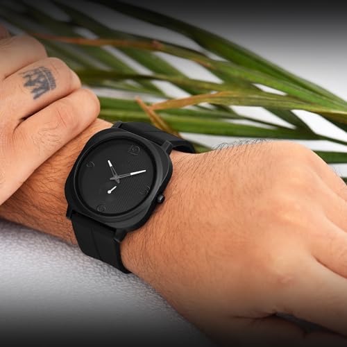 Image of Acnos Men's Minimalist Black Quartz Watch - Modern Fashion Analog Wrist Watch with Silicone Strap and Small Seconds Dial