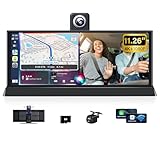 11.26'' 4K Carplay Screen for Car Tablet Pro Max 2026 with 350° Rotatable Lens Wireless Apple Carplay Android Auto Screen 4K Dash Cam Bluetooth GPS Navigation Voice Control Unique Bracket WIFI TF-64GB