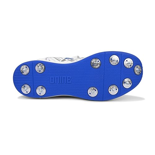 Image of DNINE Bolt Men Bowling Spikes Cricket Shoe White Orange & White Blue