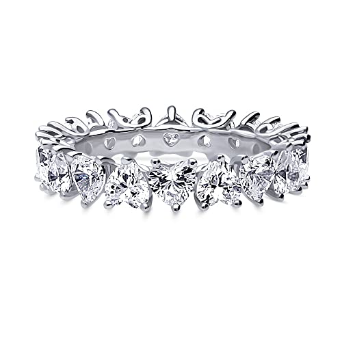 BERRICLE Sterling Silver Heart Wedding Rings Heart Shaped Cubic Zirconia CZ Anniversary Eternity Ring for Women, Rhodium Plated Size 4-102