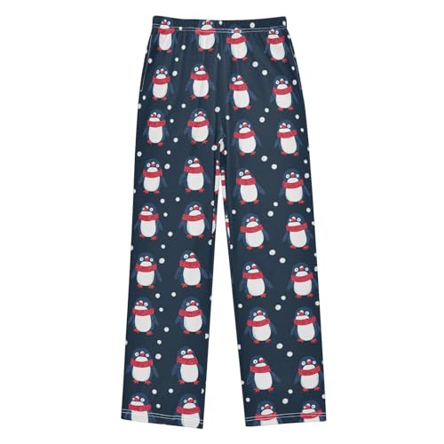 Boys' Pants Red Scarf Cartoon Penguin Long Bottoms Jogger Pants Elastic Waist Trousers with Pockets S-XL