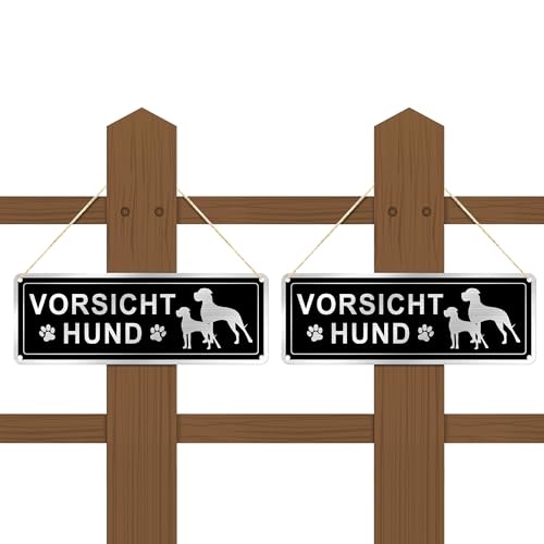 SINMAO 2 Stück Warnung vor dem Hund Schilder Metall Alu Lustig 25x9cm Klein Vorsicht Hund Schild | Warnschild Hund | Hundeschilder Warnung