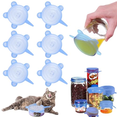 AKONE 6 Stück Dosendeckel Katzenfutter, Tierfutter Deckel für Dosen, Silikondeckel Dehnbar, Dosendeckel 400g/200g/85g für Meisten Katzendosen