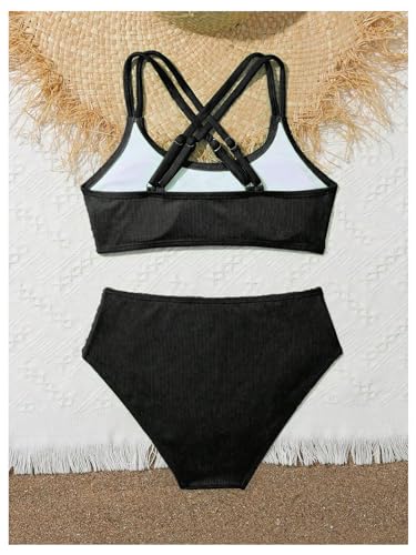 Image of Milumia Girl's 2 Piece Swimsuits Criss Cross Spaghetti Strap Bikini Sets Beachwear Bathing Suit